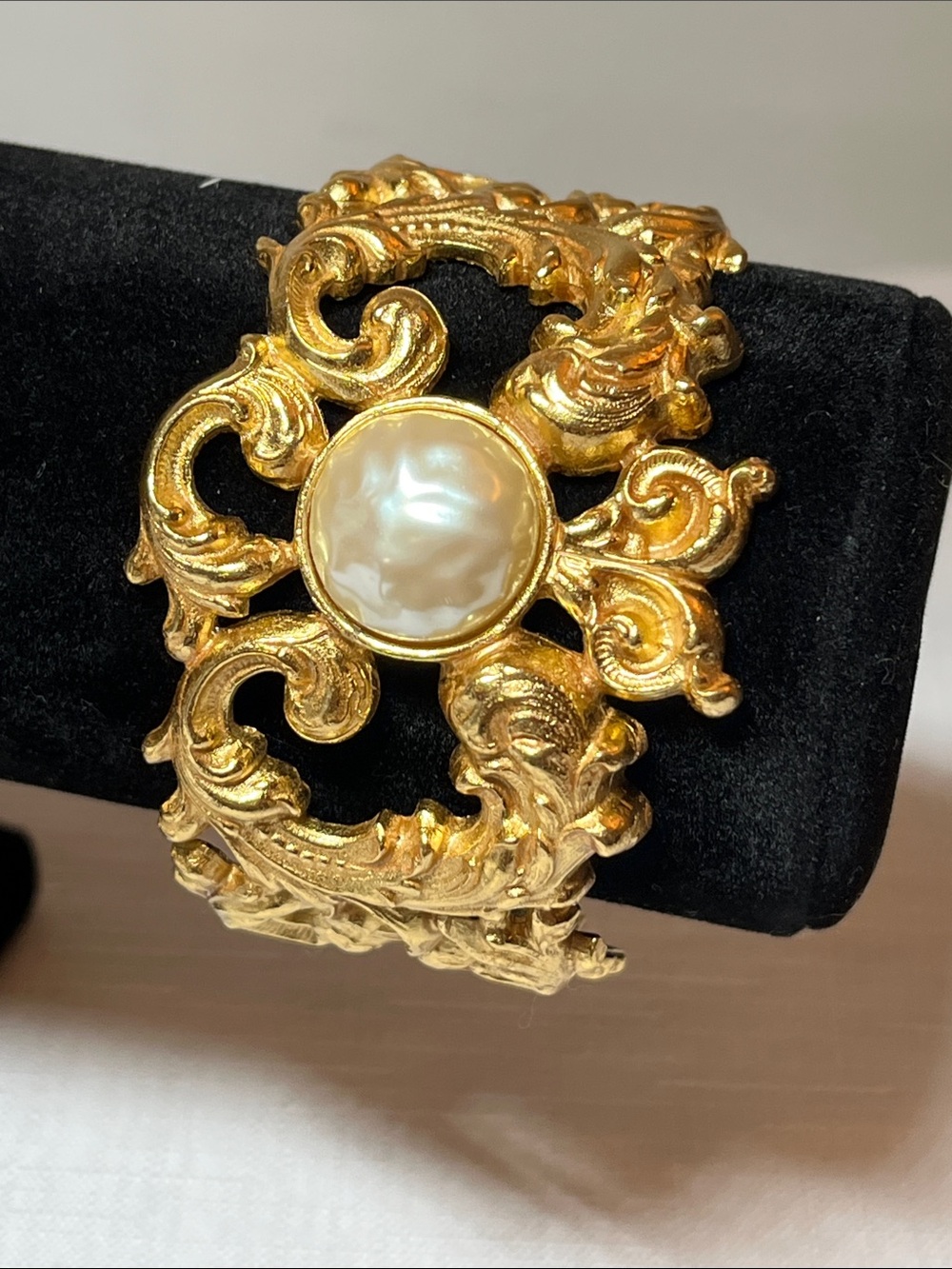 Gold Baroque Pearl Statement Cuff Bracelet